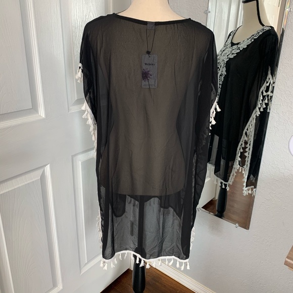 🛑SOLD🛑Swimsuit cover up kimono w/ fringe black - Picture 4 of 7